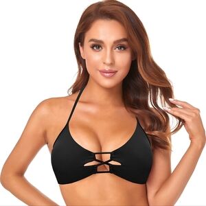 SHEKINI Women's Cut Out Halter Bikini Top Lace Up Back Swimsuit Top - Sz S